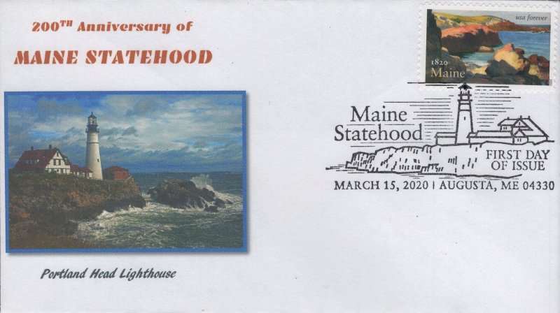 Triple W Cachets Printed FDC for the 2020 Maine Statehood Bicentennial Stamp