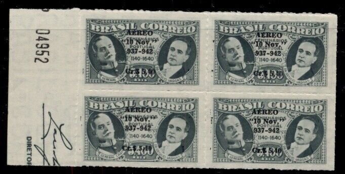 BRAZIL #C47a, 5.40cr on 5400r Airmail, Margin Block of 4, scarcer wmk, og, NH VF