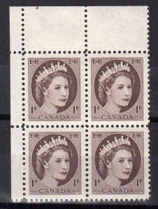 Canada 1954 Sc #337 1c Queen Elizabeth II Wilding Portrait MNH Block of 4