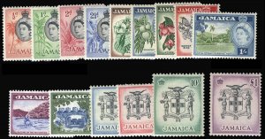 Jamaica #159-174 Cat$86.50, 1956 QEII, complete except for 8c, never hinged, ...