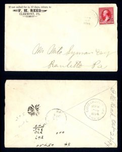 # 220 on cover from Clermont, Pennsylvania, Dead Post Office dated 10-23-1894