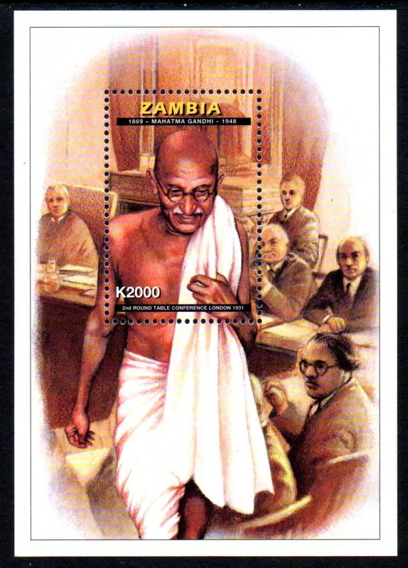 ZAMBIA 717 MNH S/S SCV $13.00 BIN $7.75 GANDHI