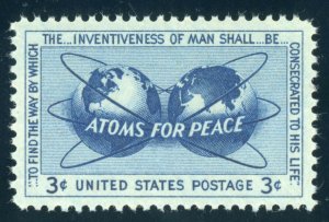 US Stamp #1070 Atoms For Peace 3c - PSE Cert - VF-XF 85 - MOGNH - SMQ $10.00