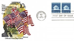 US FIRST DAY COVER NEW UNITED STATES POSTAL RATE COIL FLAGS PATRIOTIC 1973
