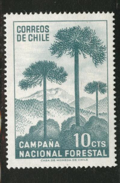 Chile Scott 363 MH* Tree stamp 1967 paper adhesion