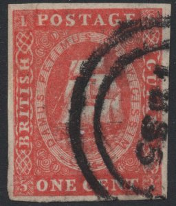 British Guiana 1853 1c vermilion imperf sg11 original stone fine used good