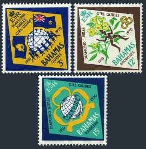 Bahamas 298-300, lightly hinged. Mi 303-305. Girl Guides, 60th Ann. 1970. Flags.