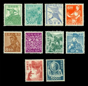 JAPAN 1951-52 VOCATIONAL / Professions - no WMK. set - Sk# 324-333 mint MNH**