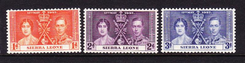 SIERRA LEONE  1937  CORONATION  SET 3 MLH   