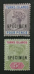 MOMEN: TURKS ISLANDS SG #71s-72s 1893-95 SPECIMEN MINT OG H LOT #191796-679