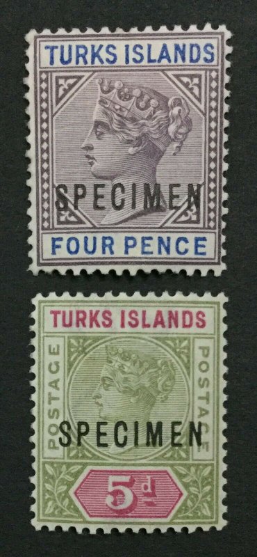 MOMEN: TURKS ISLANDS SG #71s-72s 1893-95 SPECIMEN MINT OG H LOT #191796-679