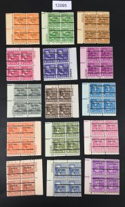 MOMEN: US STAMPS # 803/891 PRE CANCEL MINT OG NH PLATE BLOCK LOT #12095