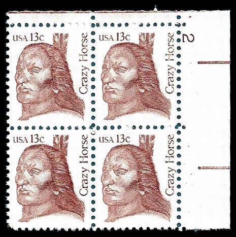 PCBstamps     US #1855 PB 52c(4x13c)Crazy Horse, (1), MNH, (PB-4)