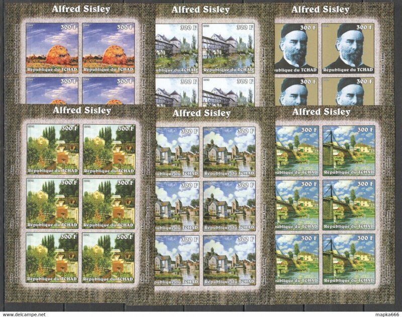 Imperforate 2002 Chad New Art Paintings Alfred Sisley !!! 6Set ** Kv312