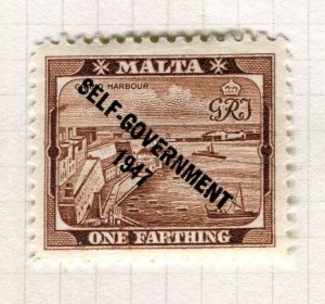 MALTA; 1947 early GVI Pictorial issue fine Mint hinged 1/4d. value