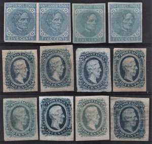 [0545] CONFEDERATE STATE 1862-63 Selection of 12 stamps mint without gum