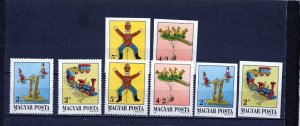 HUNARY 1988 ANTIQUE TOYS 2 SETS OF 4 STAMPS PERF. & IMPERF. MNH