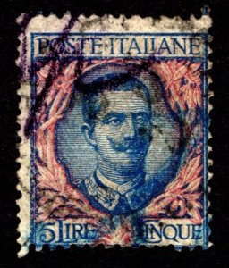 1901, Italy, 5L, King Vittorio Emanuele III, Used, Perfin, Sc 91