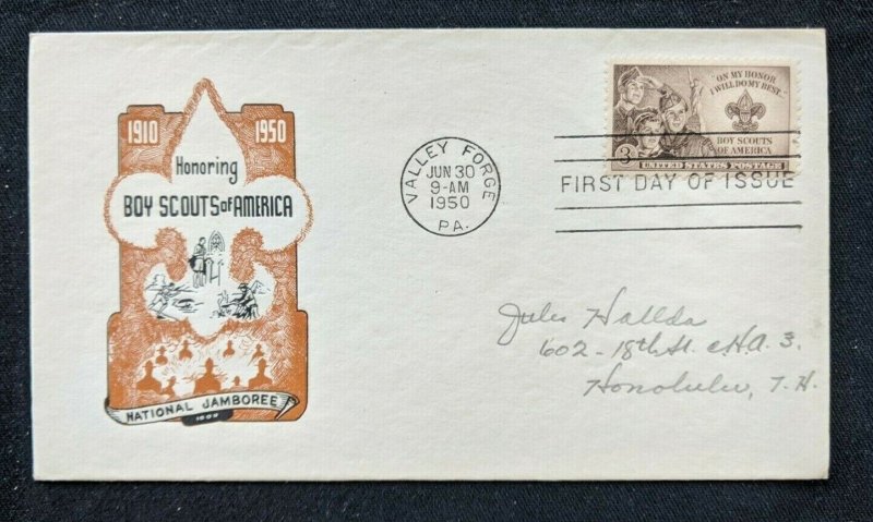 1950 Valley Forge PA Boy Scouts First Day Cover FDC Honolulu Hawaii