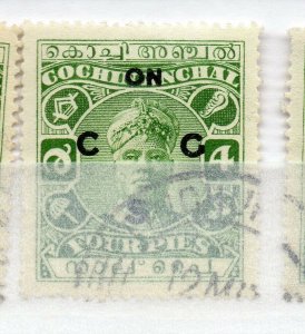 India Cochin 1948-49 Early Issue used Shade of 4p. Optd NW-16219