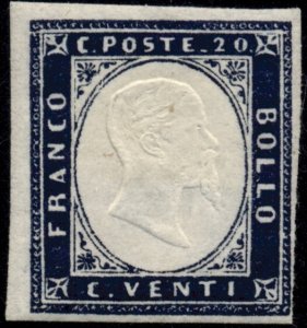 Italy Sardinia #12 Victor Emmanuel II 20c Postage Stamp Indigo 1862 Unused