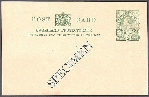 SWAZILAND GV ½d postcard overprinted SPECIMEN - fine & very scarce