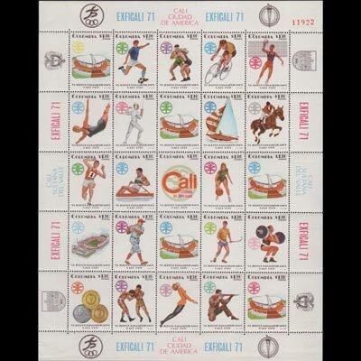 COLOMBIA 1971 - Scott# C566a Sheet-Pan American Games NH