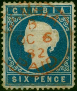 Gambia 1880 6d Deep Blue SG17a Wmk CC Sideways Good Used