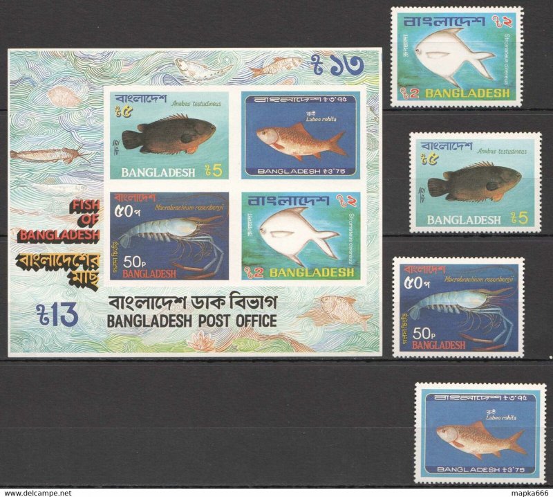 Imperf,Perf Bangladesh Fish & Marine Life #190-3 Michel 22 Eu Set+Kb ** Pm076