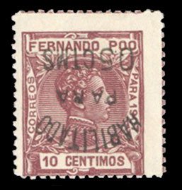 Spanish Colonies, Fernando Po #168var, 1908 5c on 10c, surcharge inverted, hi...