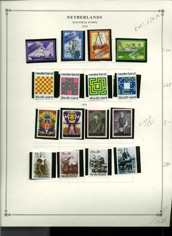 Collection, NETHERLANDS Part D Scott Album Pages, 1947/1992, Cat $138 Mint &Used