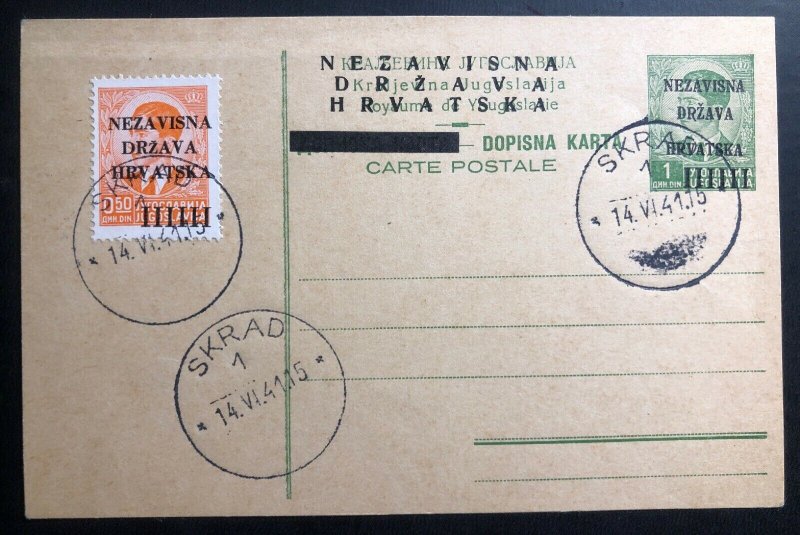 1941 Skrad Croatia Germany State Provisional Stationery Postcard Cover