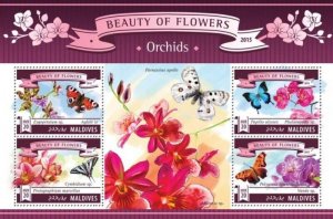 Maldives - 2015 Orchids on Stamps - 4 Stamp Sheet - 13E-333