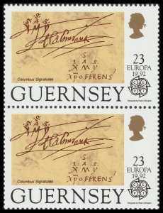 Guernsey 557 Christopher Columbus Signatures 23p vert pair MNH 1992