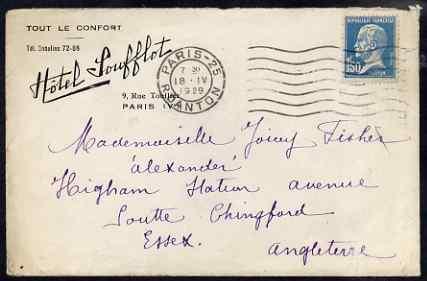 France 1929 commercial cover to England from Hotel Louffl...