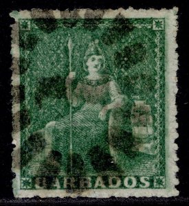 BARBADOS QV SG21, ½d green, USED. Cat £40. NO WMK