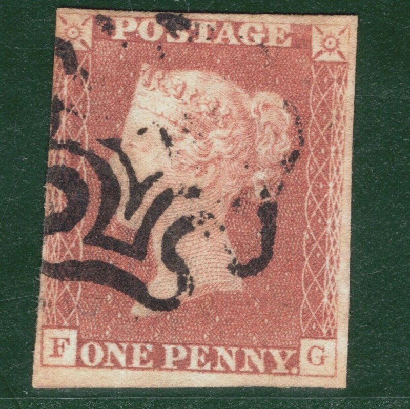 GB QV 1841 PENNY RED Imperf SG.7 1d Ex Black Plate 1b (FG) Used Cat £375 PIRED85 