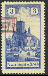 POLAND LOCAL ISSUE FOR ZARKI 1918 6h on 10h on 3h Blue Church Issue Mi 4F MNH