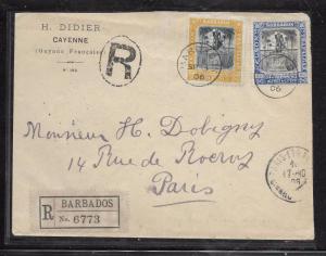  BARBADOS (P1201BB) 1906 NELSON 2D+2 1/2D REG COVER TO FRANCE