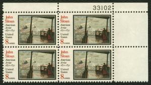 #1433 8c John Sloan, Plate Block [33102 UR], Mint **ANY 4=FREE SHIPPING**