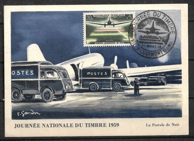 FRANCE STAMPS, 1959, MAXI CARD MC MAXIMUM CARD NIGHT AIRPORT SERVICE