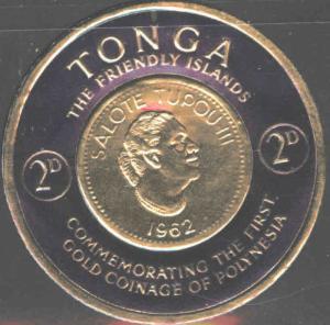 TONGA  Scott 129 self adhesive 1962 coin on stamp