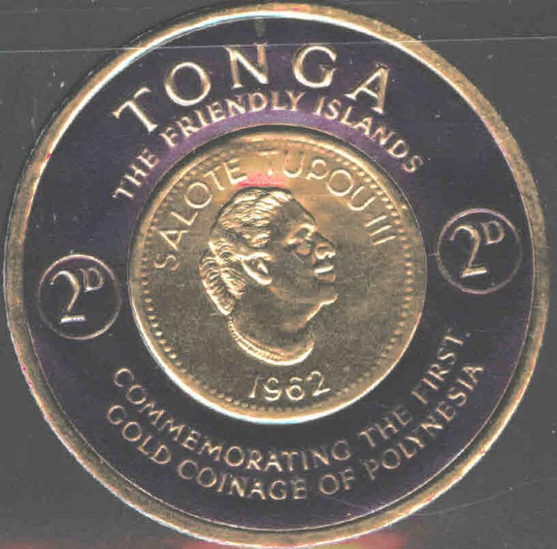 TONGA  Scott 129 self adhesive 1962 coin on stamp