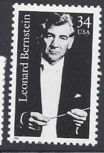 Catalog # 3521 Leonard Bernstein Musician Conductor Single 34 cent Stamp