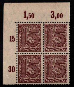 Germany Scott o4 MNH** Official Upper Left corner block. 