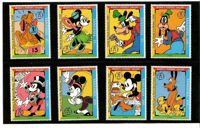 Tanzania 1993 - Disney - Mickey Mouse Portrait Gallery - Set of 8 Stamps - MNH