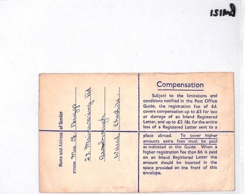 GB CHESHIRE Wirral *Bromborough* Registered Postal Stationery Cover 1950s BM121