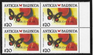 Antigua--Barbuda #1162 $20  Butterfly block of 4  (MNH) CV$72.00