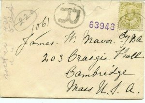 7c Edward Registered to USA Canada cover