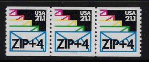 U.S.  #2150a Strip of 3 MNH; 21.1c Envelopes Zip+4 - PL#111111 (1985)